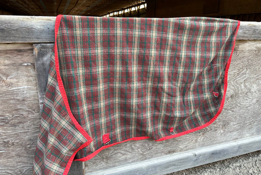 80” wool cooler plaid and red