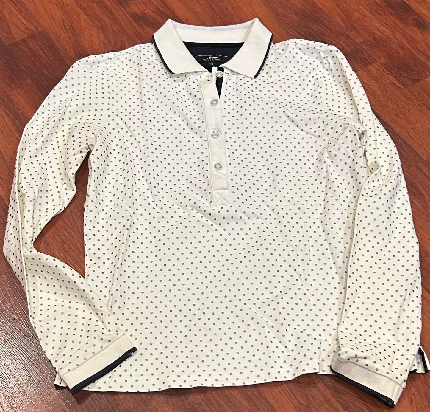 HV Polo white with silver polkadots long sleeve shirt