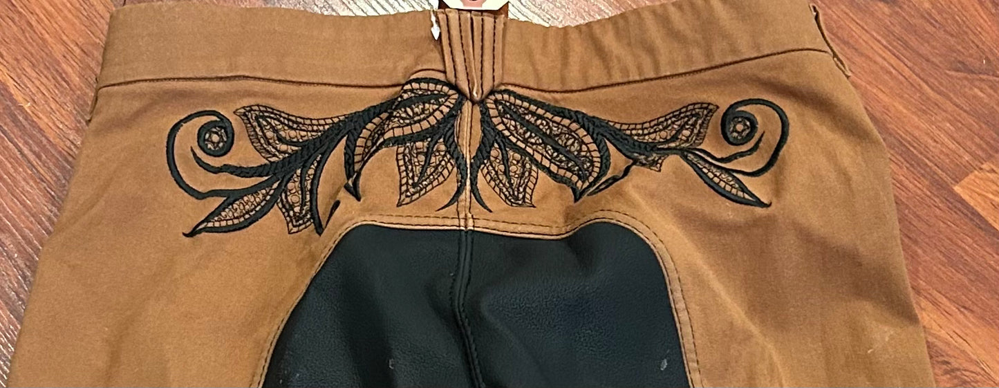 Size 28 fancy pants full seat breeches brown and black. Velcro ankles