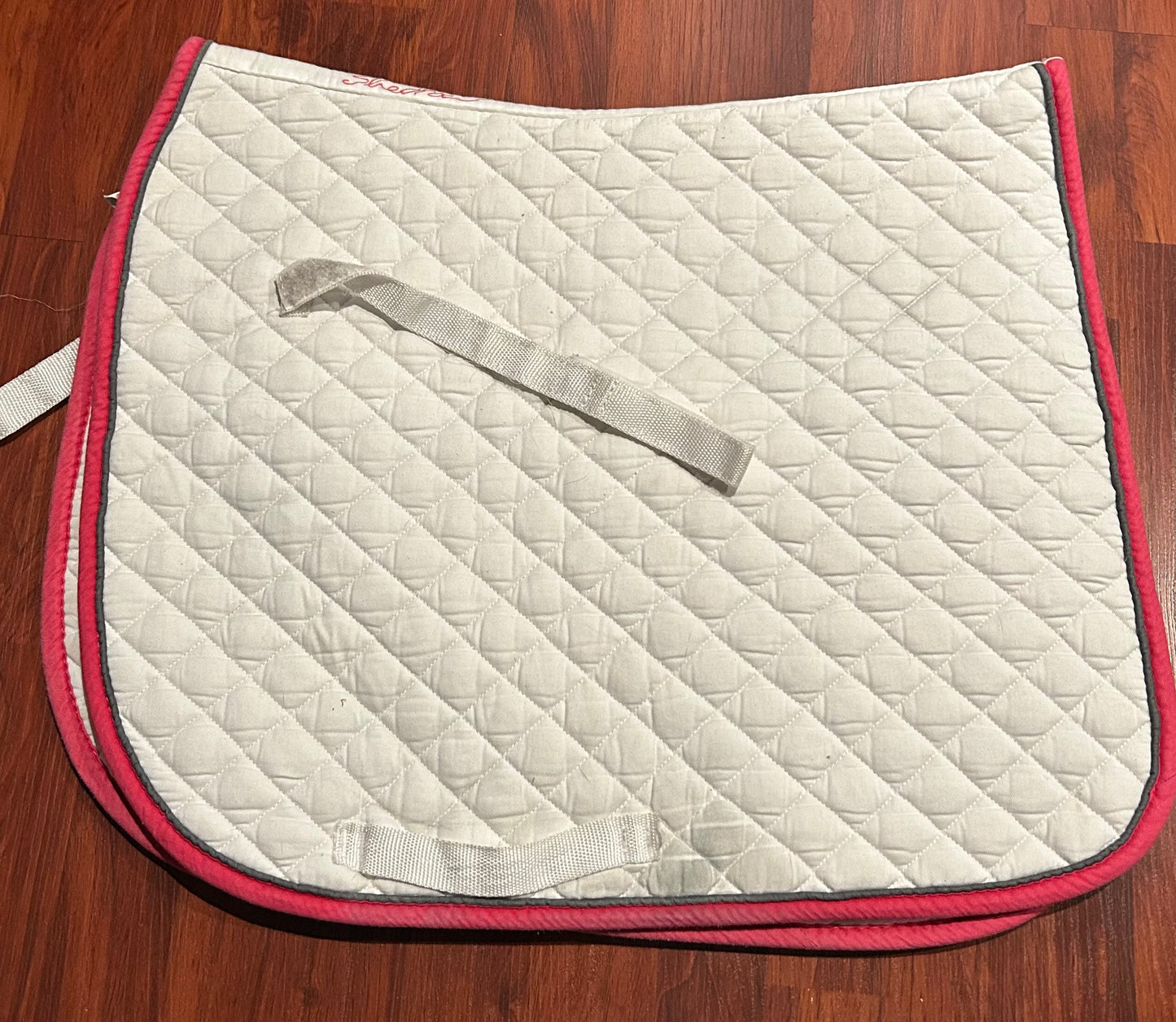 Shedrow white with pink trim dressage pad