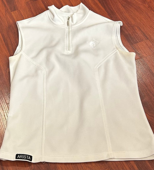 Arista medium white sleeveless show shirt. Minor staining under arms