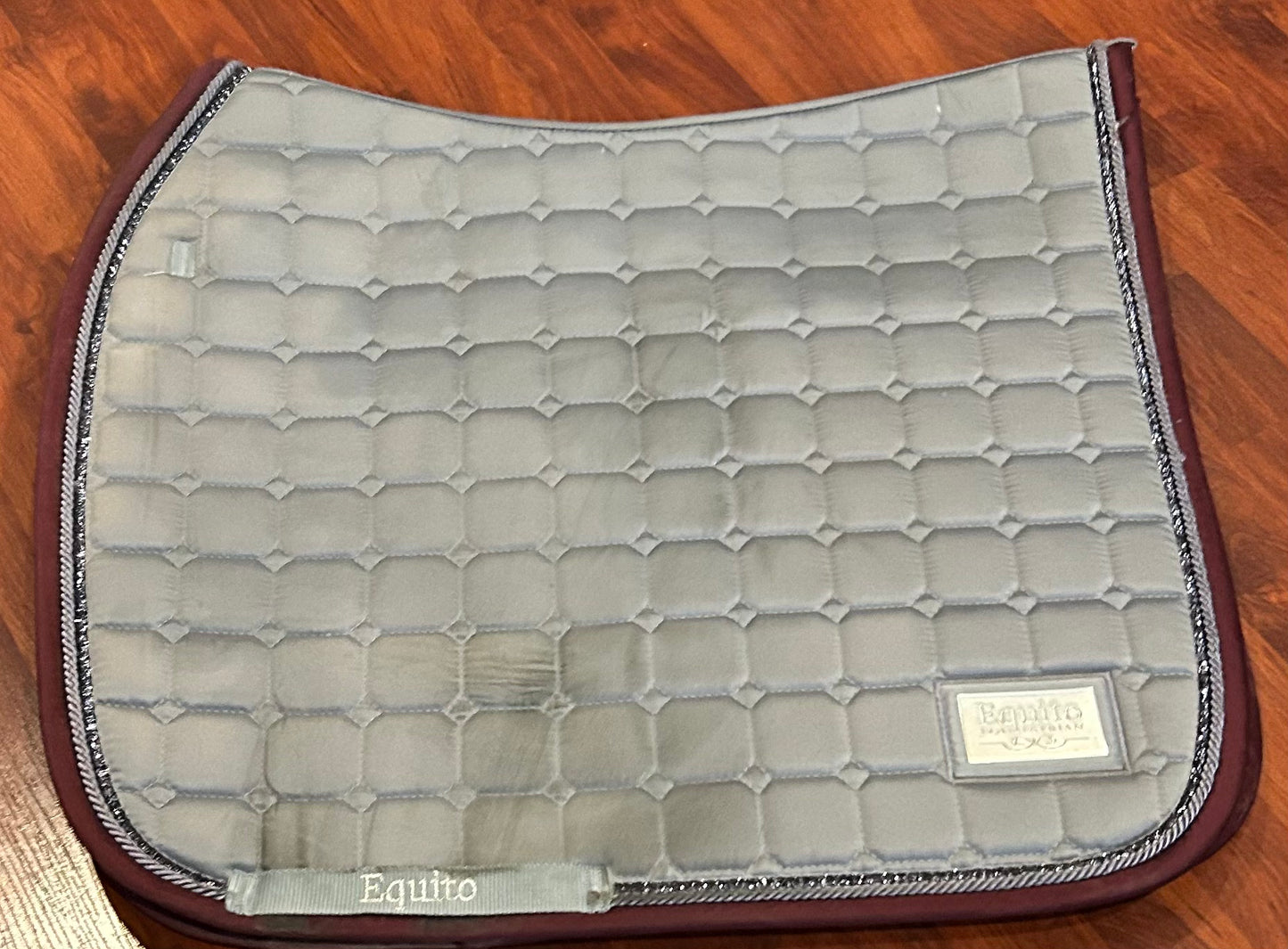 Equito grey with purple and black bling trim dressage pad. Dirty