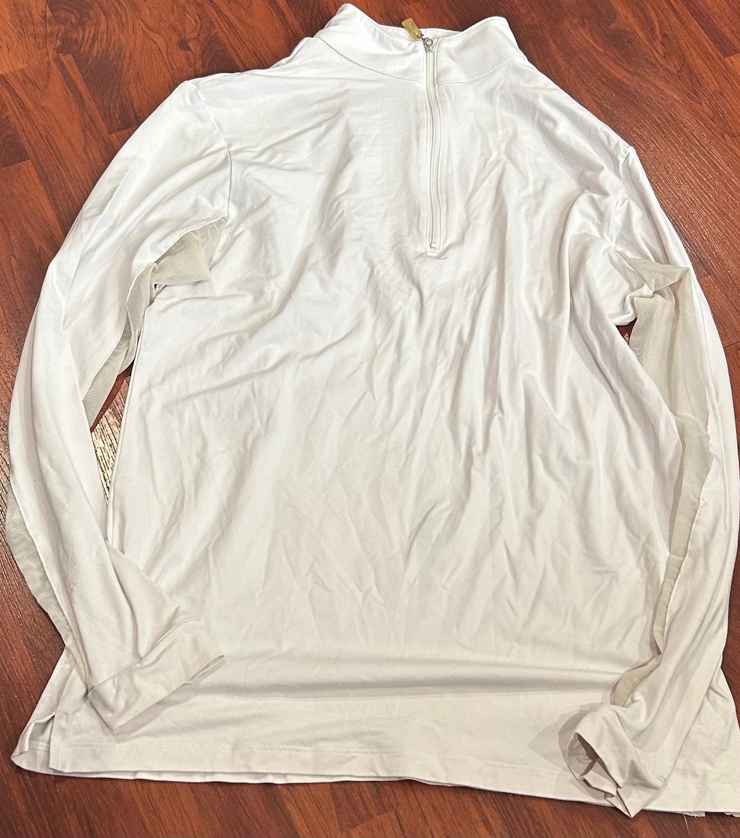 Tailored sportsman medium white show shirt long sleeve. Mesh under arms.