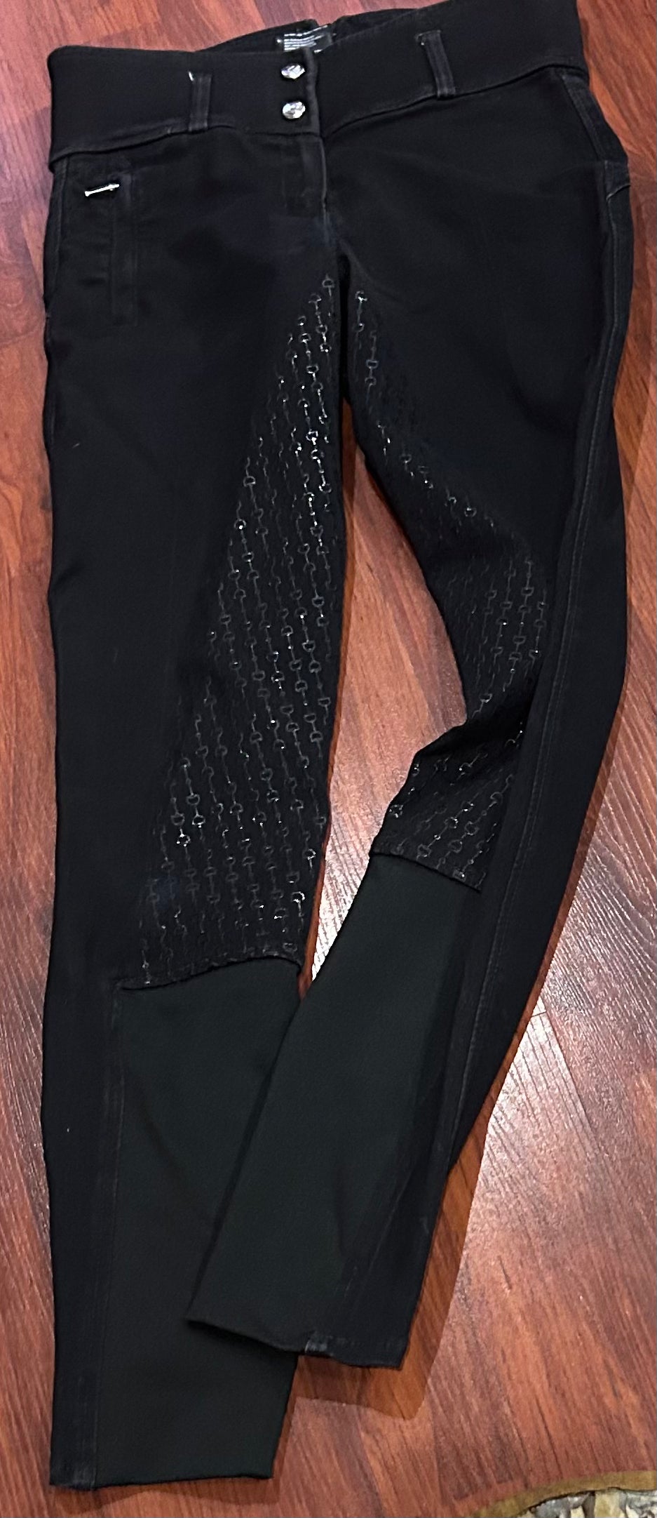 Size 24 HKM black denim stretch full seat breeches high waist