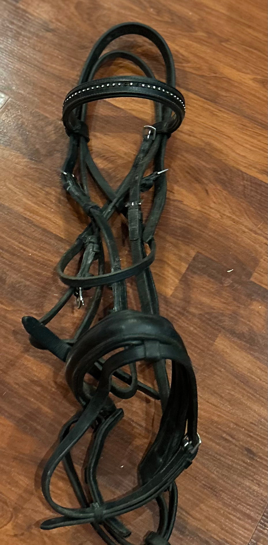 Black leather snaffle bridle