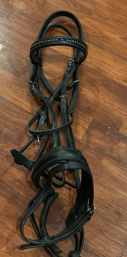 Black leather snaffle bridle