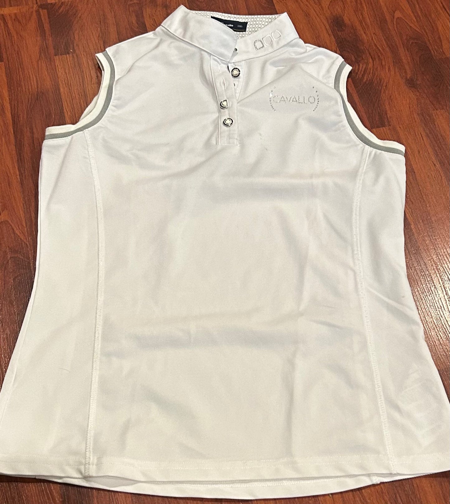 Cavallo US 12 white sleeveless show shirt. Minor stains