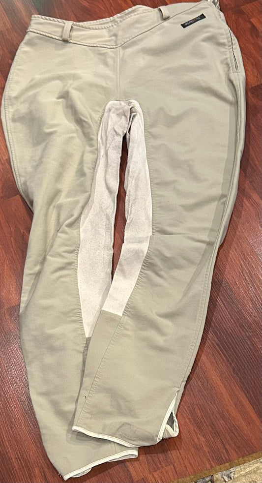 Kerrits large tan side zip full seat breeches Velcro ankles