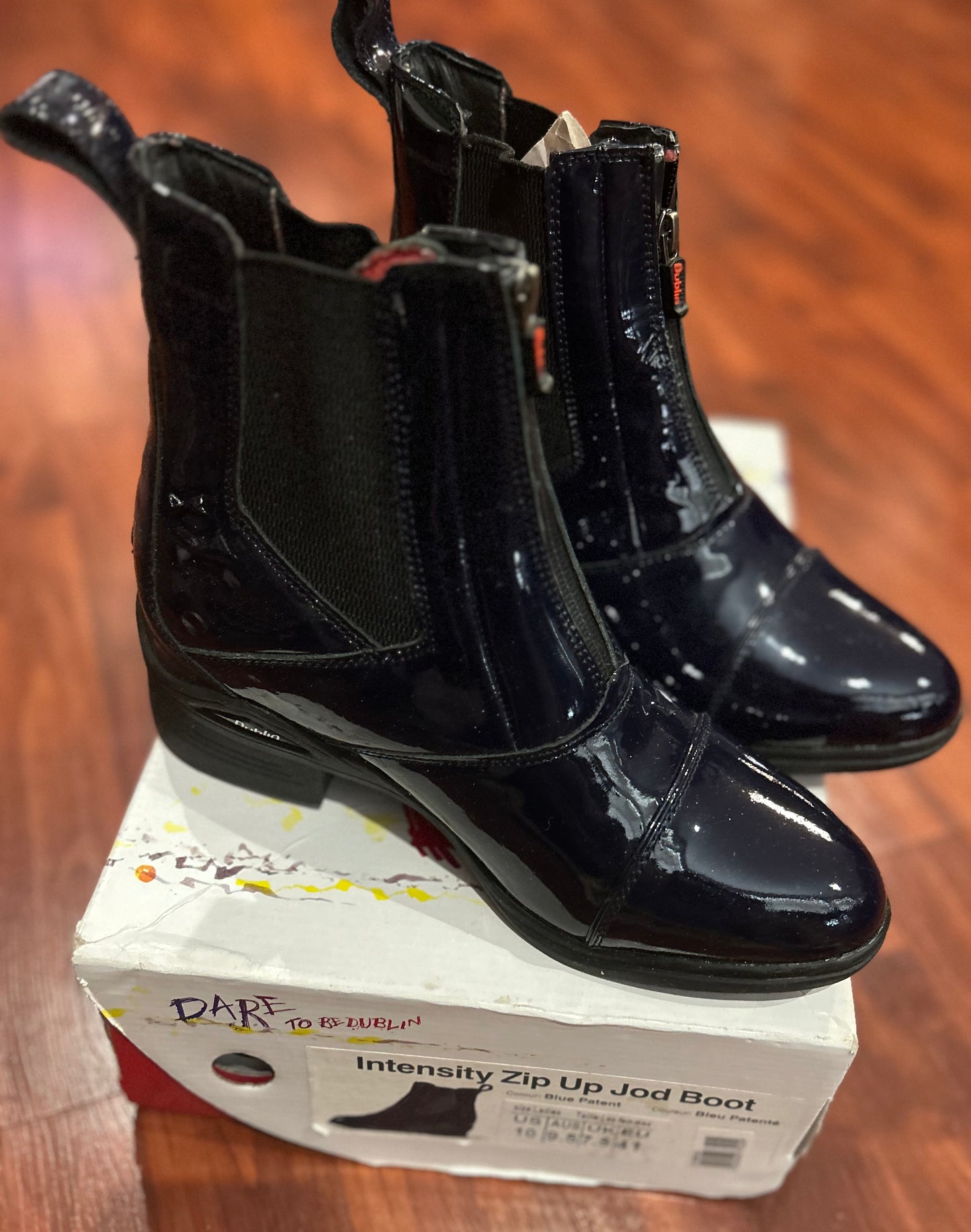 Dublin size 10 intensity zip up NAVY patent paddock boots. Brand new.