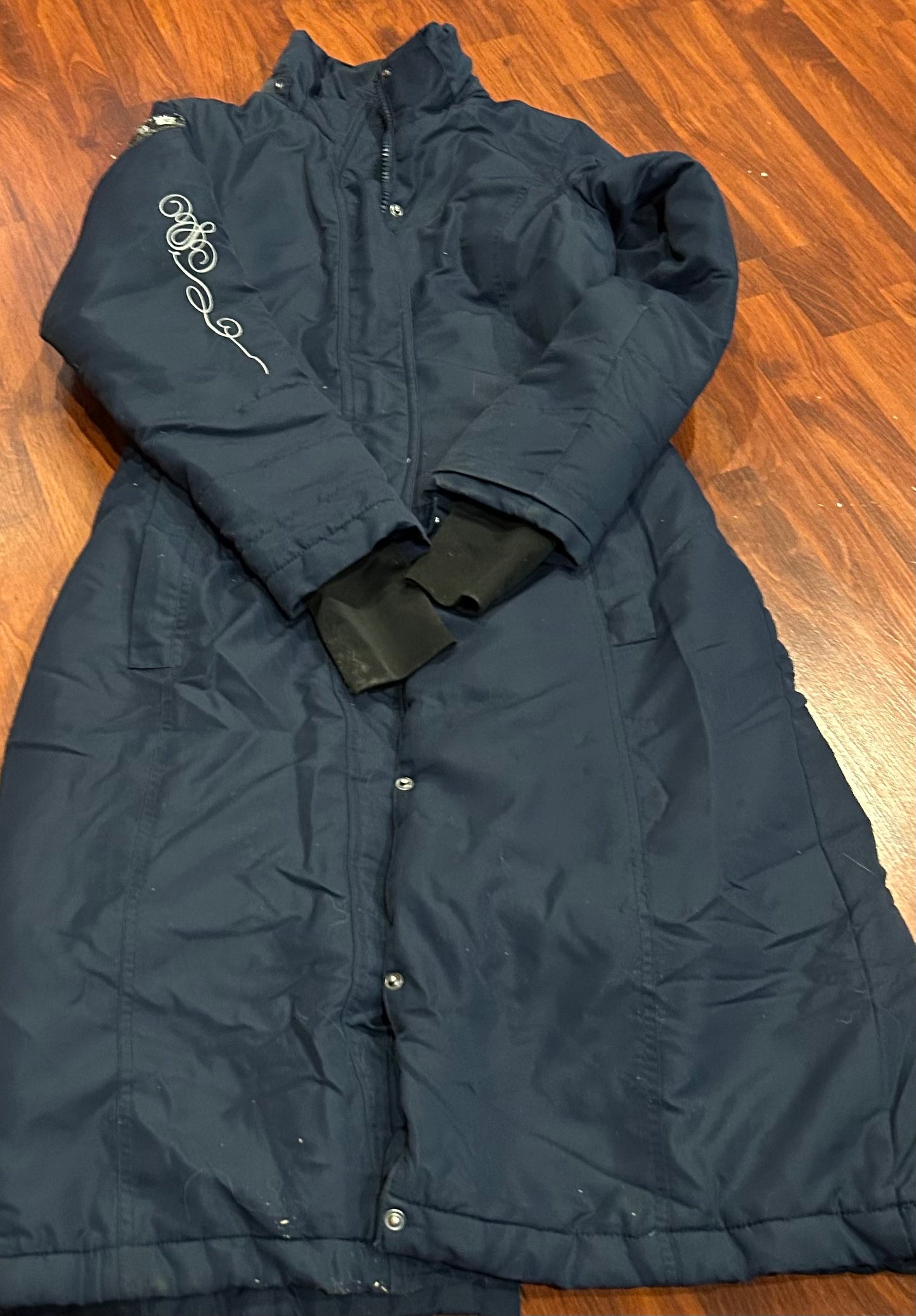 Horze XS navy long, heavy winter riding jacket. Not waterproof.