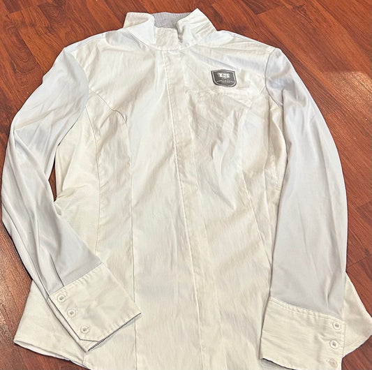 Asmar medium white long sleeve show shirt. Zipper not buttons