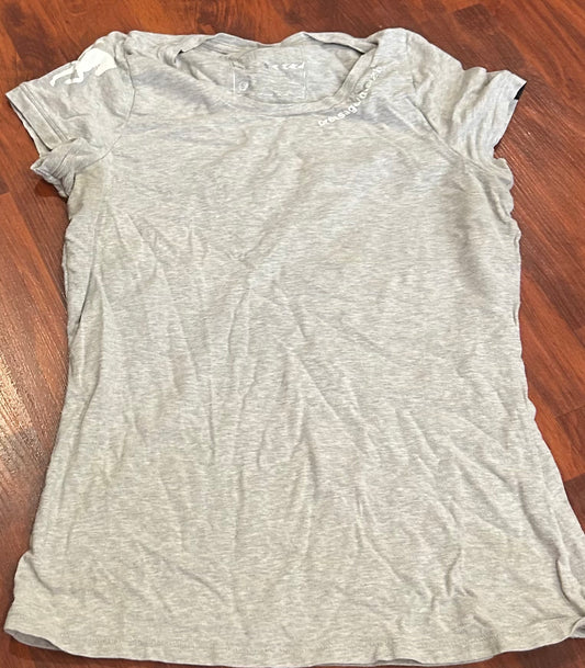 Irideon small grey short sleeve shirt. Says Dressage