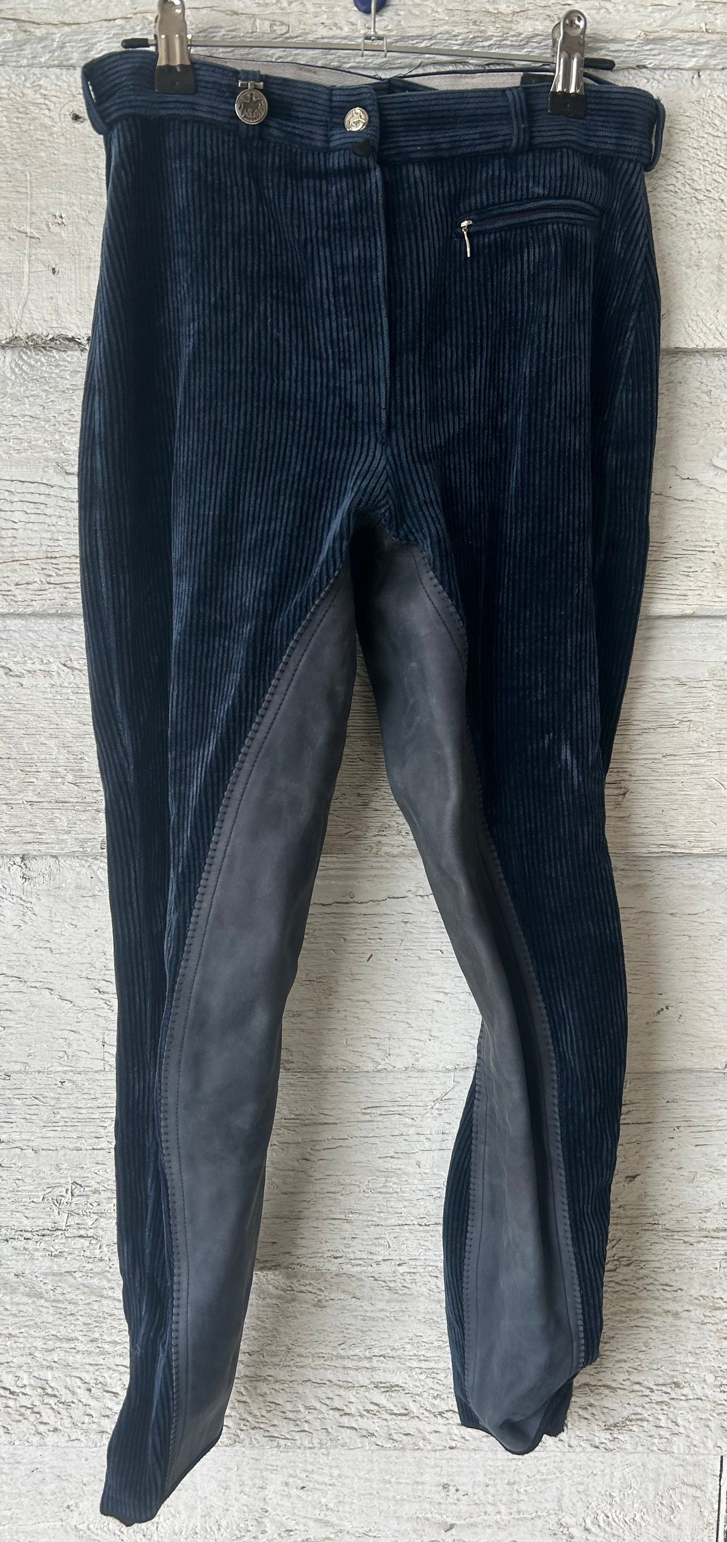 26 Pikeur blue velvet ribbed real leather full seat breeches