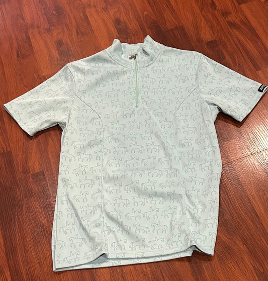 Arista medium light blue with horse pattern short sleeve 1/4 zip