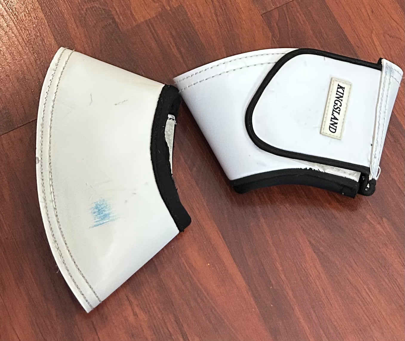 Kingsland white large bell boots. Some wear around top of boot