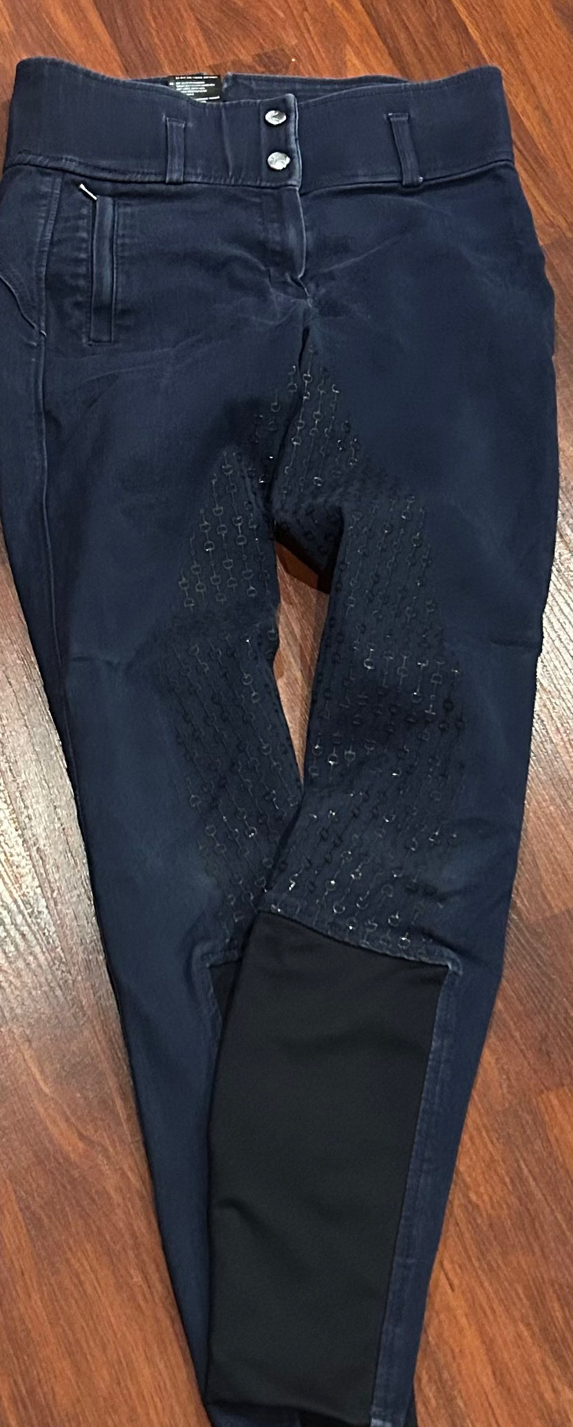 Size 24 HKM blue denim stretch full seat breeches high waist