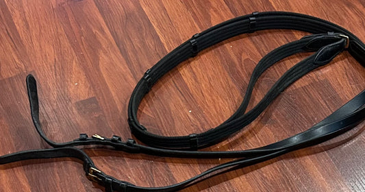 Kieffer black reins gold buckles. Nylon with hand stops