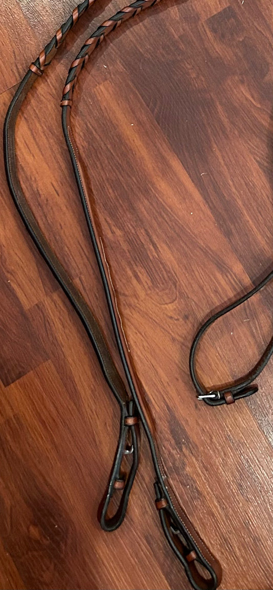 Brown fancy stitch braided leather reins