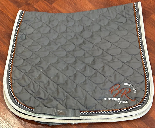 BR grey with white /rust/navy trim dressage pad
