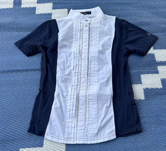 Cavallo size 8 (small) navy and white show shirt