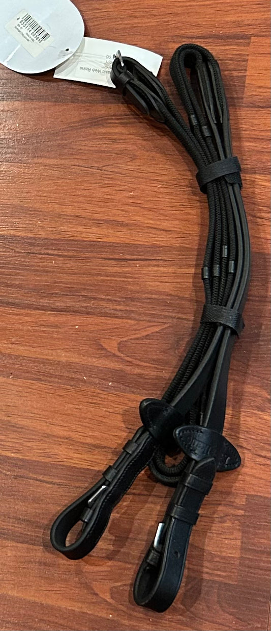 Kavalkade classic pony size webbed reins black. Brand new