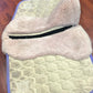 Mattes medium sheepskin dressage pad light blue with lilac and teal trim and light pink sheepskin
