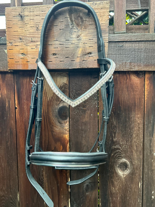 XFull size dressage snaffle bridle bling and crank noseband