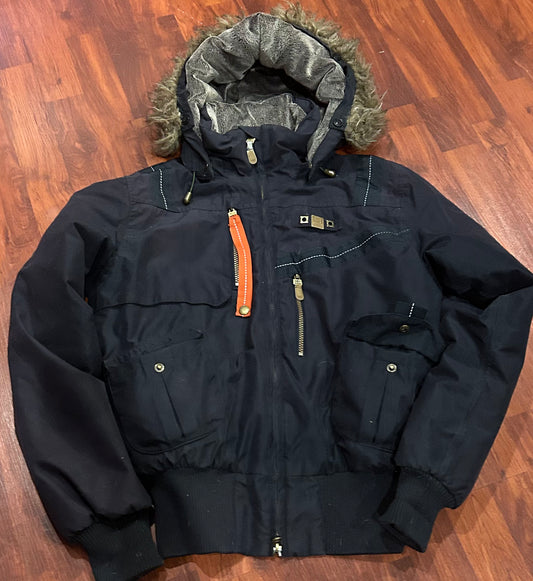 Mountain horse medium navy jacket. Removable faux fur hood