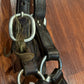 Brown leather halter full size. Damage to crown piece.