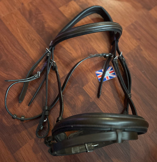 Sabre Havana full size sensitive round raised snaffle bridle with crank noseband