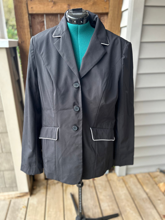 Asmar XL black show coat with white piping