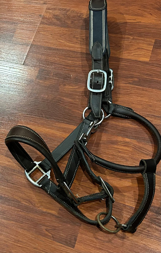 Val de bois full size brown leather halter with elastic crown