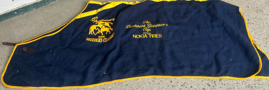 Large (78-80”) wool cooler blue with yellow. Embroidered. No straps