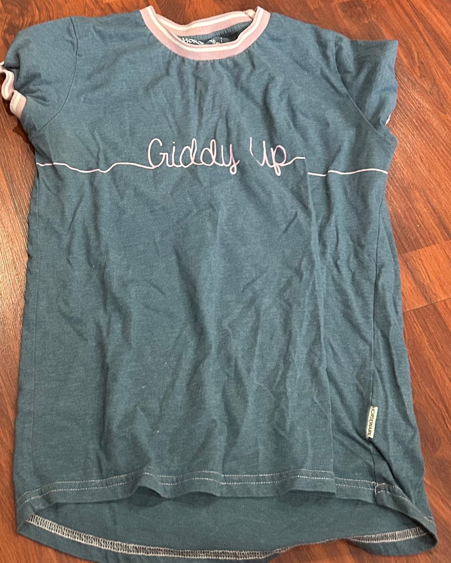 Horseware medium blue/pink “giddy up” short sleeve shirt
