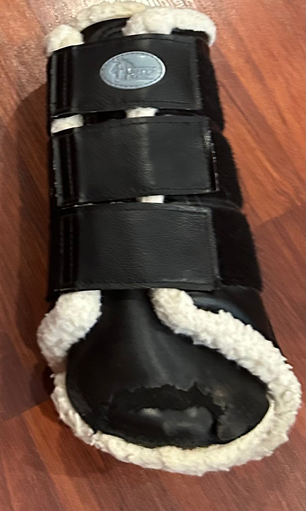 Harry’s horse large black fleece boots. Damage to bottom on both