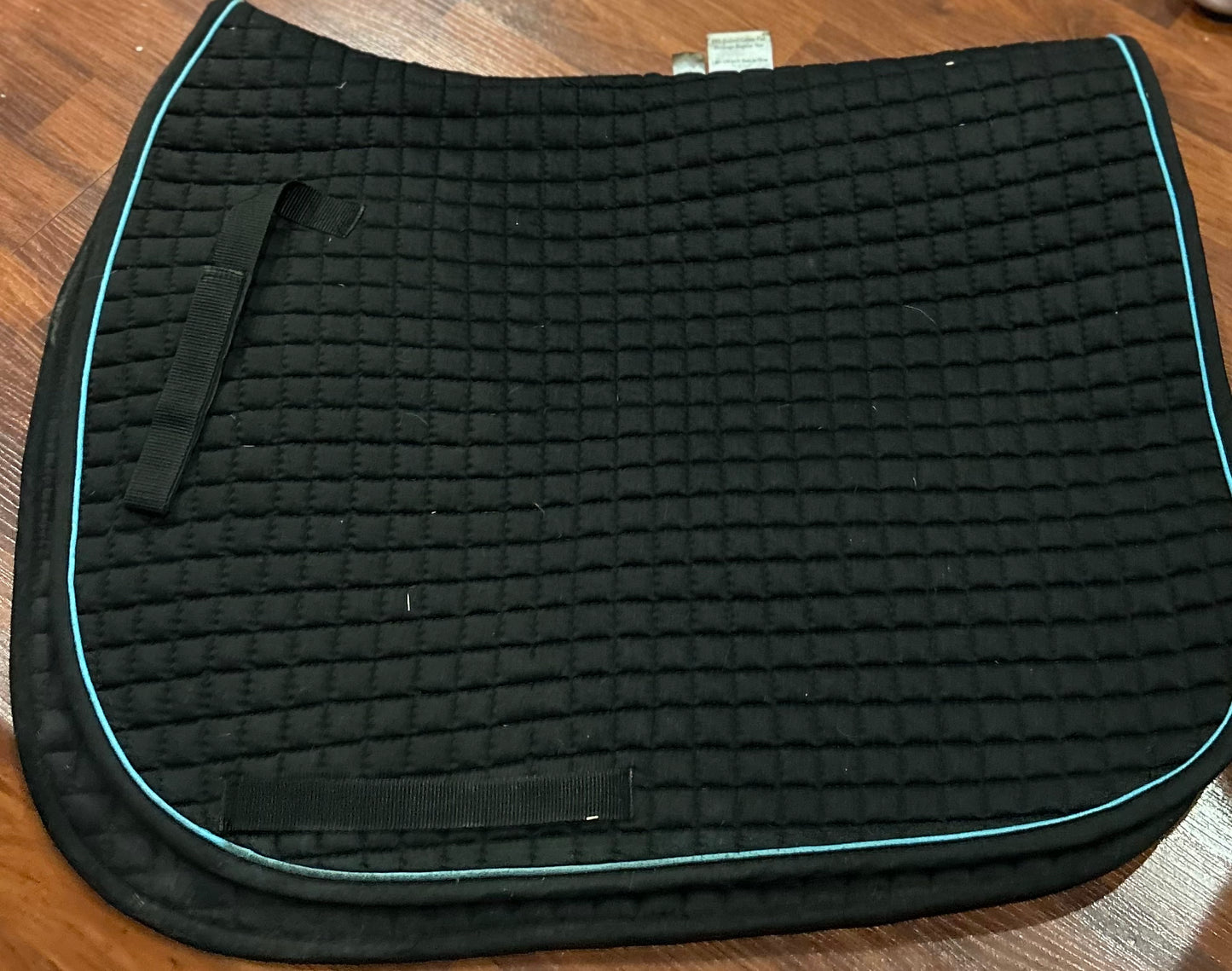 PRI black with light blue piping dressage pad