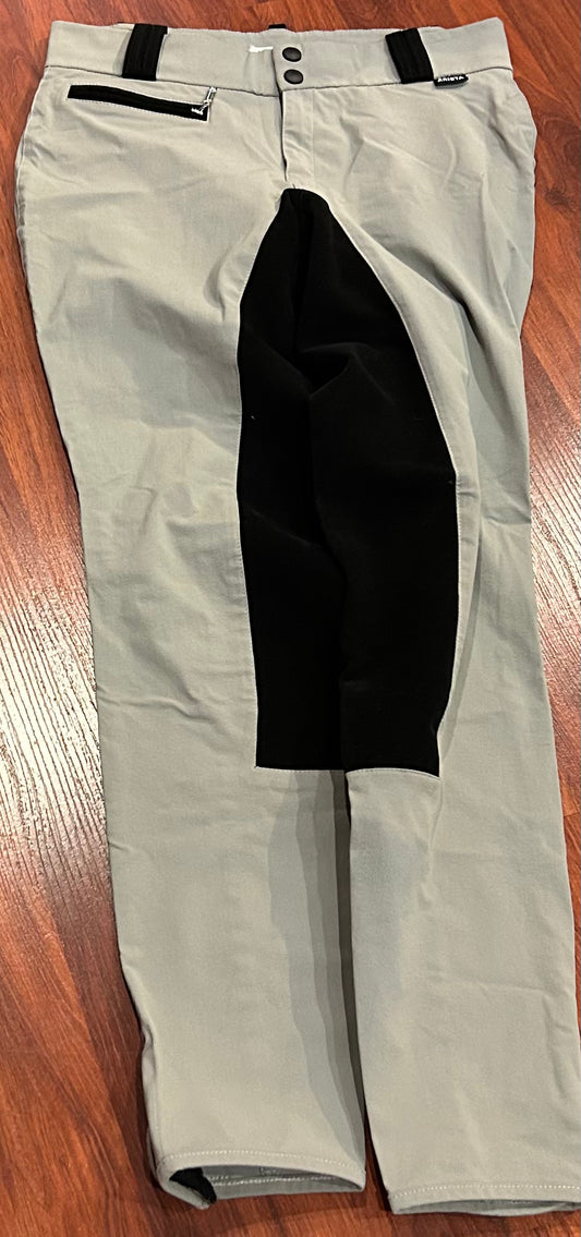 Arista size 28 grey and black full seat breeches. Velcro ankles