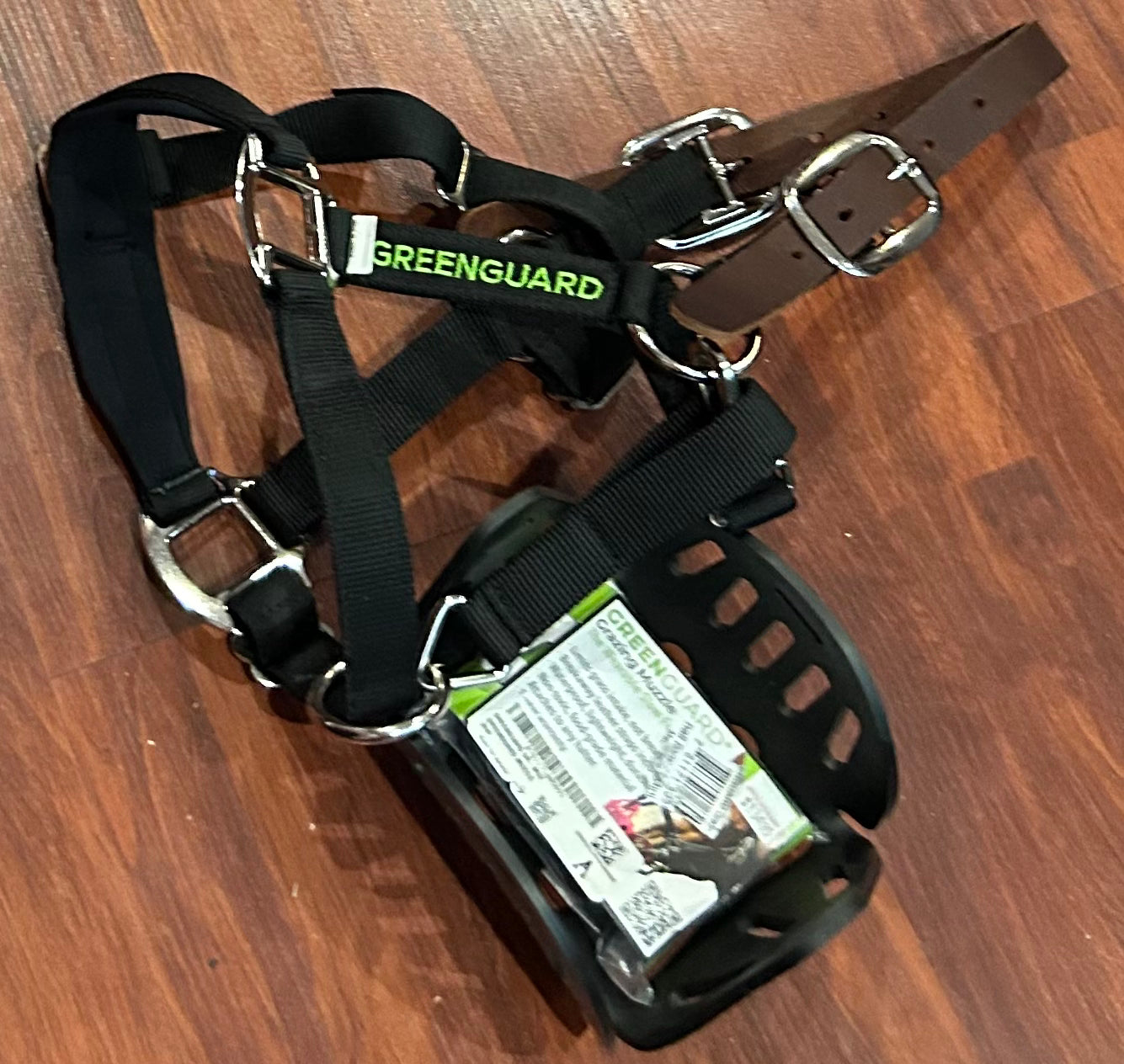 Green guard halter (XS) and muzzle (pony/mini). Brand new