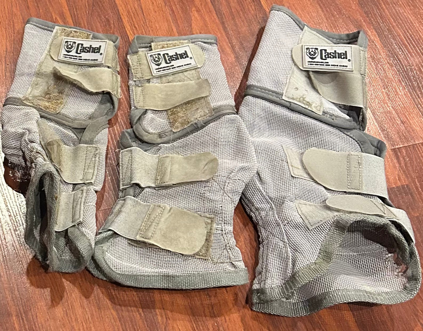 3 Cashel fly boots 2 horse size 1 warmblood. Lots of wear but usable.