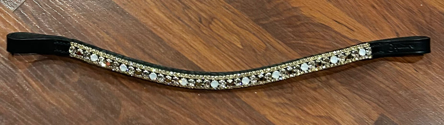 14” equiture clear / white and rose gold crystals black browband.