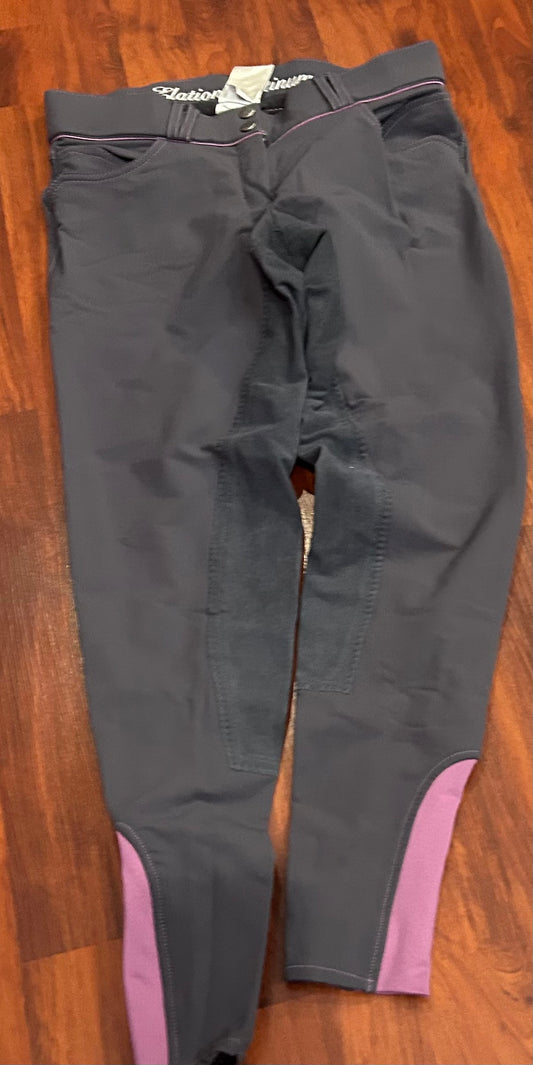 Elation platinum size 28 grey with light purple stitching full seat breeches