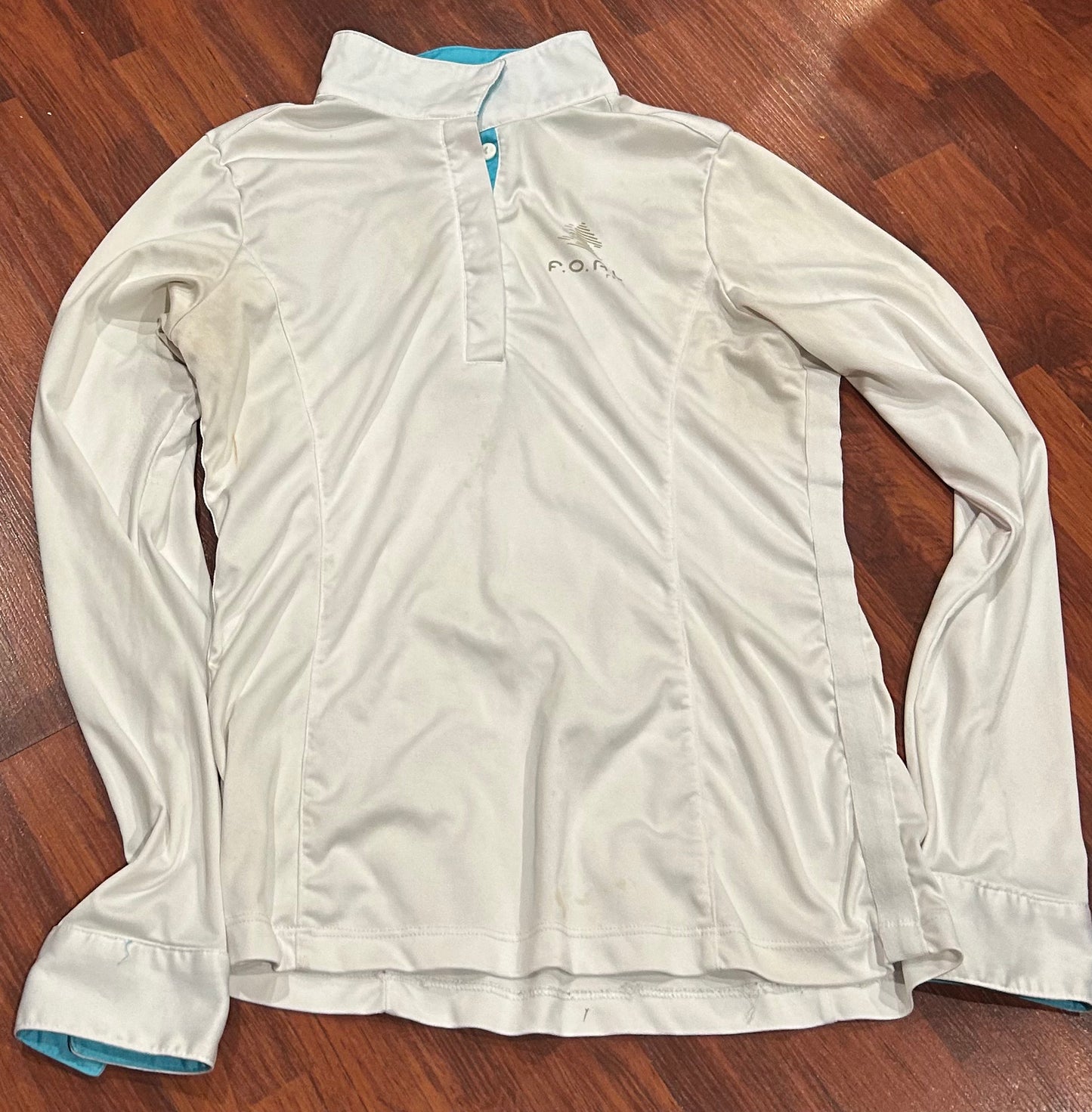 FOAL medium white with teal long sleeve show shirt