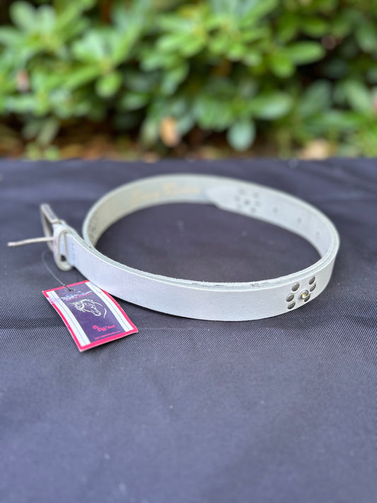 White leather belt with stones 95 cm (37")