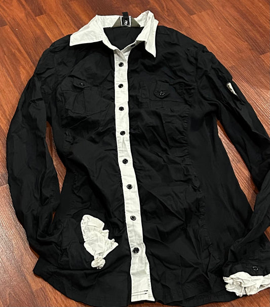 Goode rider small black with white button up shirt
