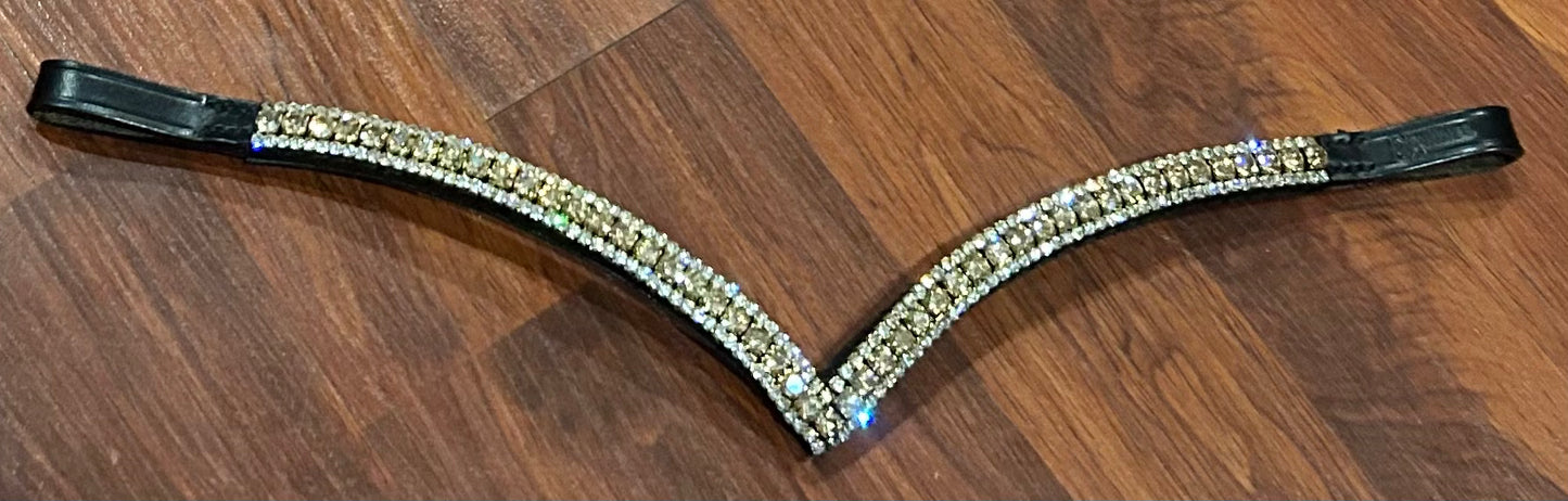 15” equiture clear/gold stones browband. One stone missing at apex.