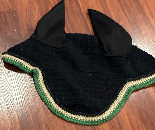 Black/green tan warmblood size fly bonnet