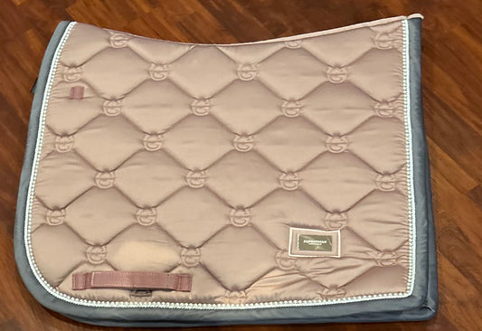 Equestrian Stockholm pink pearl Dressage pad with matching polo wraps