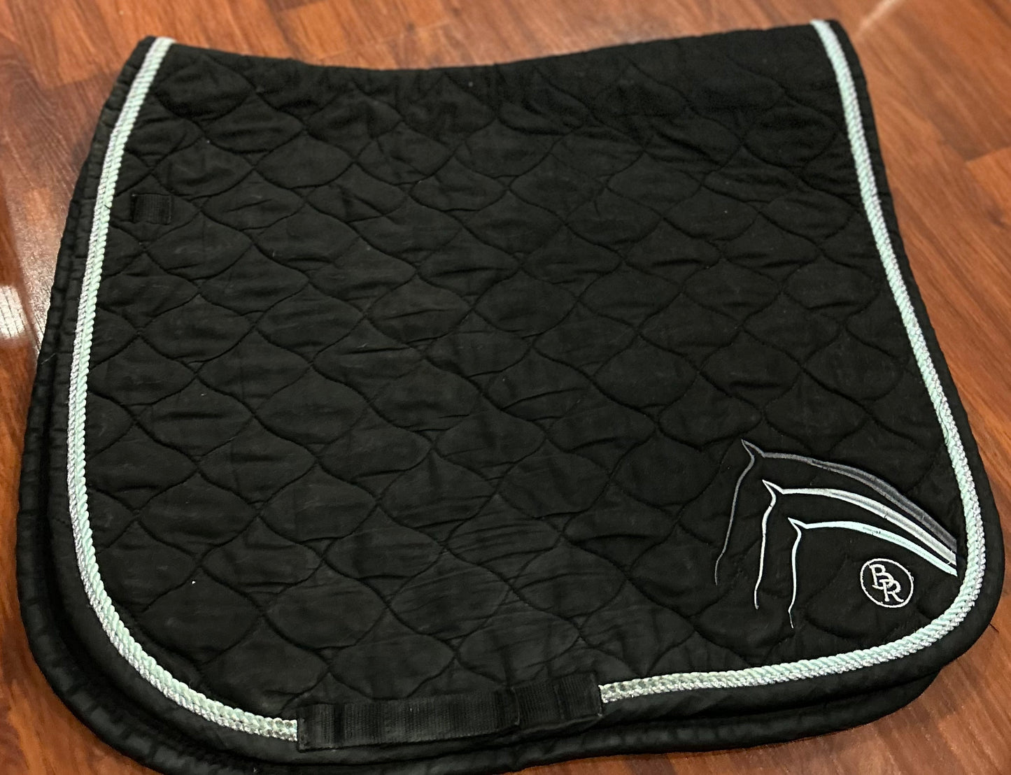 BR black dressage pad with light blue / silver trim