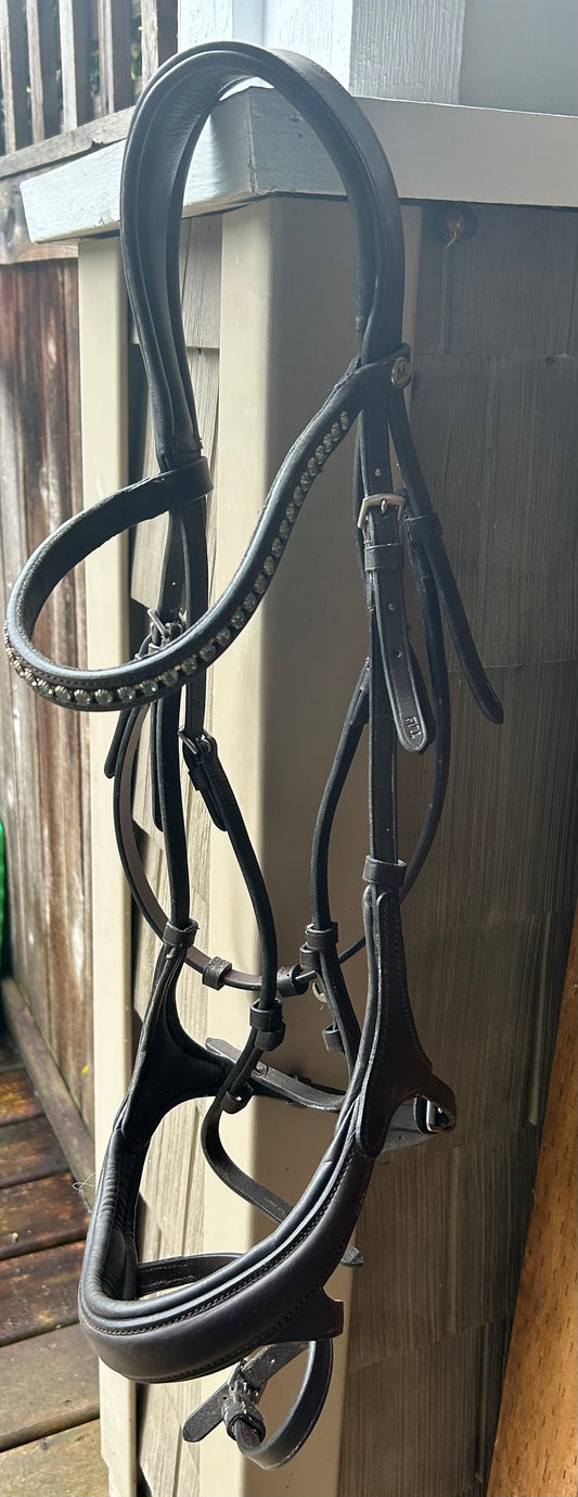 Mondega Harper anatomical bridle. Brown, full size.