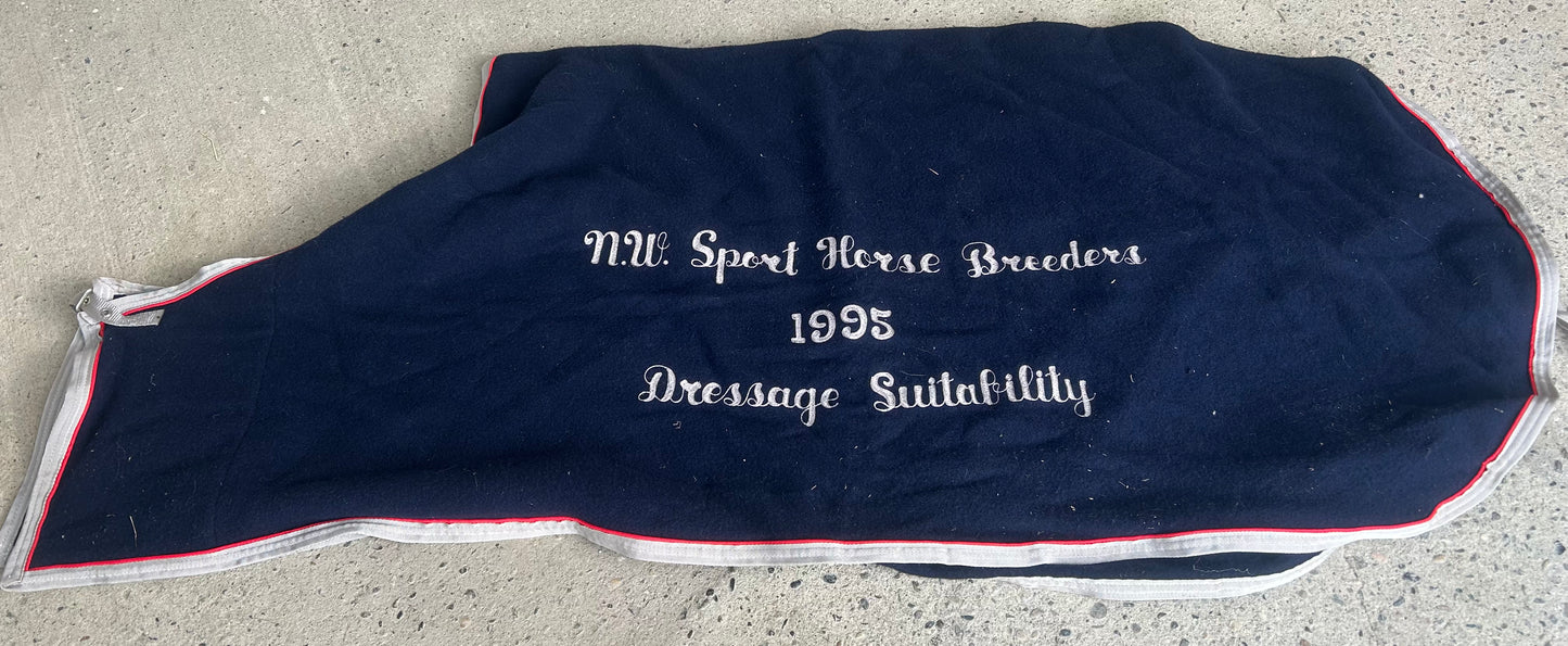 Large (78-80”) blue wool cooler embroidered. No straps